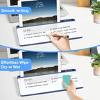 Glass Desktop Whiteboard with Storage, Desk White Board with Computer Keyboard Stand,White Dry Erase Board with Drawers for Home,School,Office - Blue