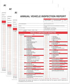 Annual Vehicle Inspection Report Form 25-pk 3-Ply Carbonless, 8.5" x 11.75" + Label Aluminum, Permanent Adhesive 6" x 3.5"