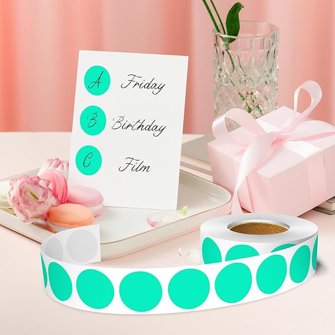 1 Inch Round Color Coding Labels, 1000 Dots Per Roll Aqua Color Coded Dot Stickers, Round Color Dot Labels for Organizing, Filing, and Storage
