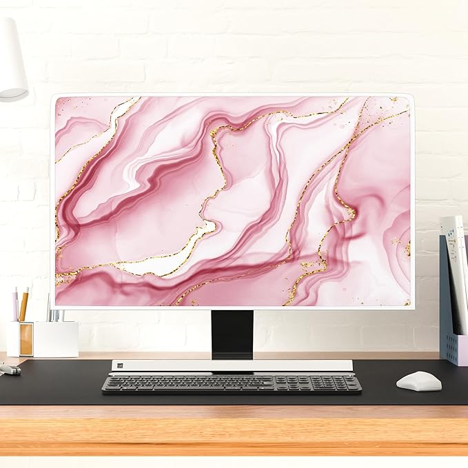 Baocicco Gold Pink Marble Waterproof TV Display Screen Cover 55 Inch TV Accessories Laptop TVs LCD Screen Decoration for Tablet Anti-Static Dustproof Protective for Home Office