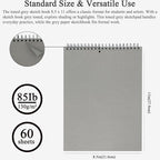 Fuxi Toned Gray Sketchbook 8.5x11, 60 Sheets (85lb/150gsm) Spiral Bound, Hardcover, Artist Sketch Pads for Drawing for Adults with Pencil, Charcoal, Colored Pencils for Artists & Students, Classroom.