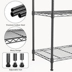 M MZG 1250 lbs 5 Tier Shelf Metal Storage Shelves Wire Rack Closet Organizers with Wheel for Garage Kitchen Bathroom Laundry Black 13.7" D x 23.6" W x 62.4" H