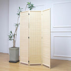 Furnnylane 3 Panel Room Divider and Folding Panel Screen,Bamboo Panel Divider Screen for Room Separation,Beige,67" H x 46" W