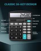 Lichamp Desk Calculators with Big Buttons and Large Display, Office Desktop Calculator Basic 12 Digit with Solar Power and AA Battery (Included), 10 Bulk Pack