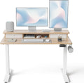 FEZIBO 48 x 24 Inch Height Adjustable Electric Standing Desk with Double Drawer, Stand up Home Office Computer Desk with 4 Height-Adjustable Feets & 2 Hooks,Maple