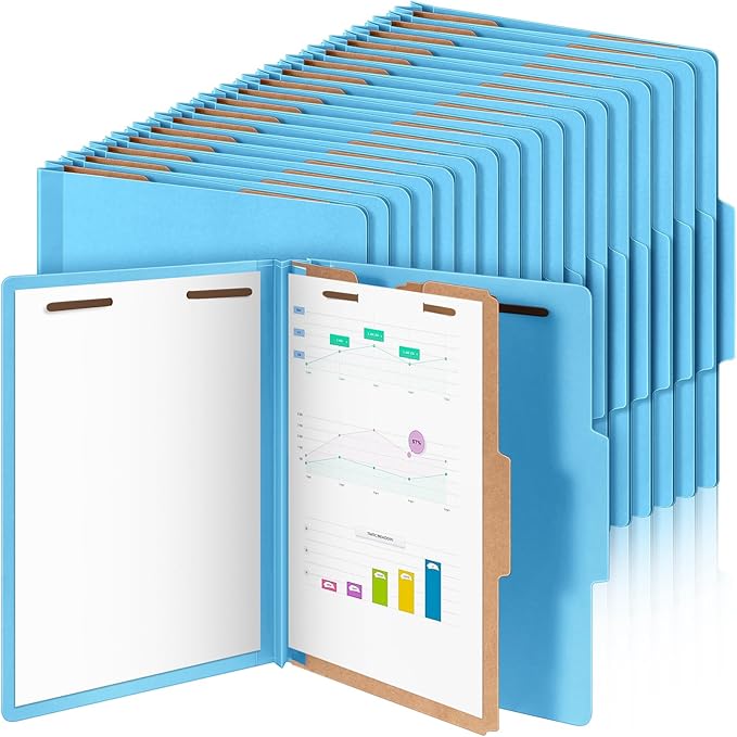 Skyygemm 48 Pcs Classification Folders Letter Size, 1 Divider Pressboard File Folder with Fasteners, Expanding File Organizer Bulk for School Teachers, Office Employee, Coworker, Staff (Blue)
