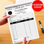 Custom Invoice Book in 3-Part /2-Part Receipt Book with Carbon Copies Personalized Carbonless Service Invoice Form Books Sales Order Book with Company Name Logo Address,C3-Thank You Receipt
