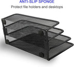 Anumit Desk Mail Organizer, File Holder Letter Sorter with 3 Vertical Upright Metal Mesh Compartments Document, Filing, Folders, Mail, Paper Organizer for Home or Office Desktop (2PCS)
