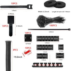 189PCS Cable Management Kit, 6 Cable Sleeve40 Cable Clips with 11Cord Holders, 2 Roll Self Tie, 10 Self Adhesive Cord Organizer, 100 Fastening Cable Ties,10 Cable Zip Tie Mounts
