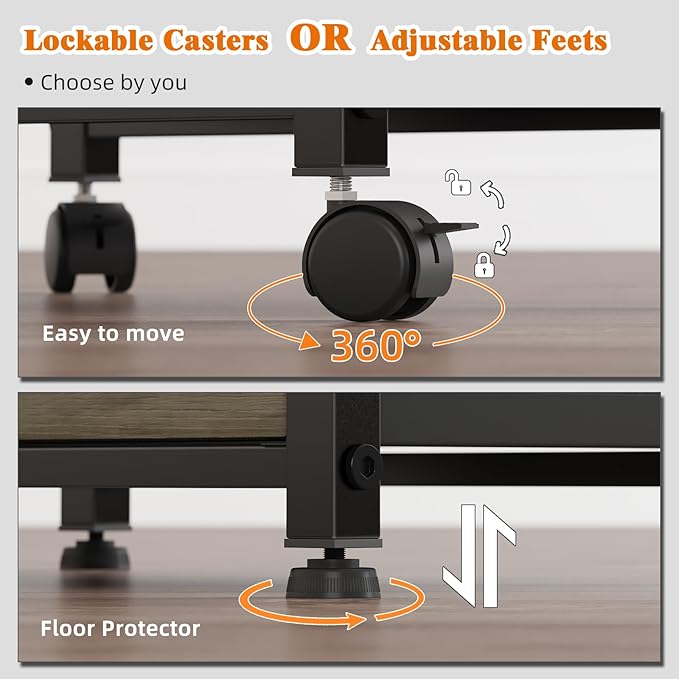 2 Drawer File Cabinet with 24'' Extended Desktop, Mobile Filing Cabinet, Rolling File Cabinet with Side Bag, Fabric Drawer, Fits A4 Size, Home Office, Oak Grey