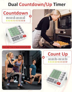 Digital Kitchen Timer for Cooking - 4 Channel Count Up Countdown Timer with Loud Alarm and Silent Mode, Large Display, Magnetic Back, Auto Memory for Classroom Study Gym, Battery Included (White&Grey)