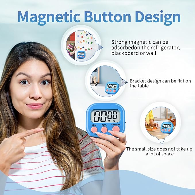 48 Pack Digital Kitchen Timer Magnetic Digital Timer with Big Display Loud Ring Cooking Timers for Kitchen Electronic Timer for Cooking, Bathing, Gym, Break Time, Classroom(6 Color)