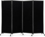Upgrade Version Room Partition and Divider, Freestanding Rolling Dividers with Wheels,Office Privacy Screen Divider Wall,Classroom Felt Dividers,8'2"L* 6'7"H,4 Panel，Black