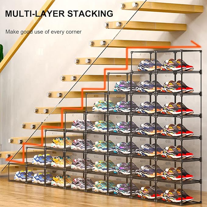 KOKOIN Magnetic Side Open Transparent Plastic Storage Shoe Box Clear Shoe Display Case Sneaker Shoe Storage Box Display Box Shoe Container Clear Closet Shelf Shoe Organizer (Black 8PC)