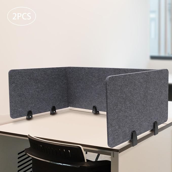Clamp-On Acoustic Desk Divider, 2Pcs 47.25x16in+4Pcs 23.6x16in Acoustic Partition, Desktop Privacy Panel, Sound Absorbing Workstation Panel (Anthracite Gray, 48" x 16" + 24" x 16")