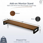 Standing Desk with Monitor Stand – Walnut Solid Wood Desk, Natural Live Edge, Adjustable Height Dual Motor, Sit Stand for Home Office (Black, W48 x D27)