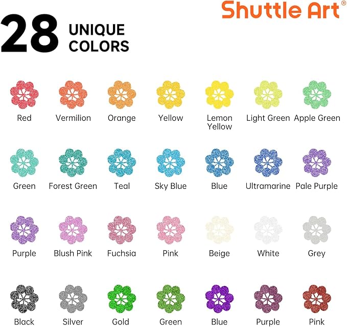 28 Metallic Colors Dual Tip Acrylic Paint Markers, Dot Tip and Fine Tip Acrylic Paint Pens for Rock Painting, Ceramic, Wood, Canvas, Plastic, Glass, Stone, Calligraphy, Card Making, DIY Crafts