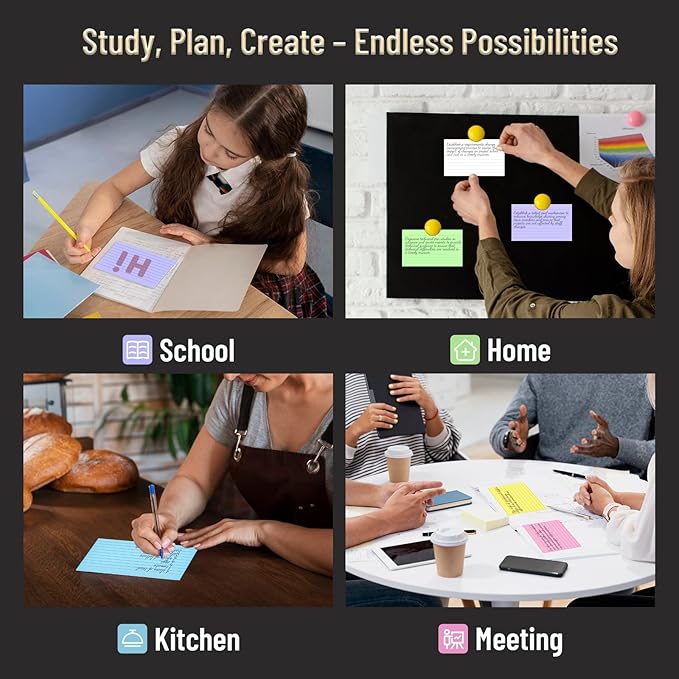 600 Count Colored Index Cards 3 x 5 Inch Ruled Index Cards, Flash Cards College Ruled for School, College, Office and Home Organization, Durable Study To Do List Note Cards with Ruled Lines