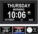 Memwake Digital Alarm Clock, Multiple Alarm Functions, Clock with Date and Week, Digital Alarm and Electronic Calendar for Seniors (White, 7 inch) (10-inch Black)