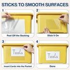 H4D 48 Pack Labels for Storage Bins, 4" x 6" Plastic Clear Adhesive Index Card Holders, Tote Label Pockets for Organizing Storage, Library Card, Shelves