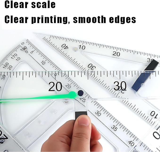 Magnetic Geometry Tool, Protractor, Triangle Rulers Easy Attachment Blackboard Measurement Kit, Teacher Board Protractor Multi-Purpose Kit Large (Transparent-3pc)