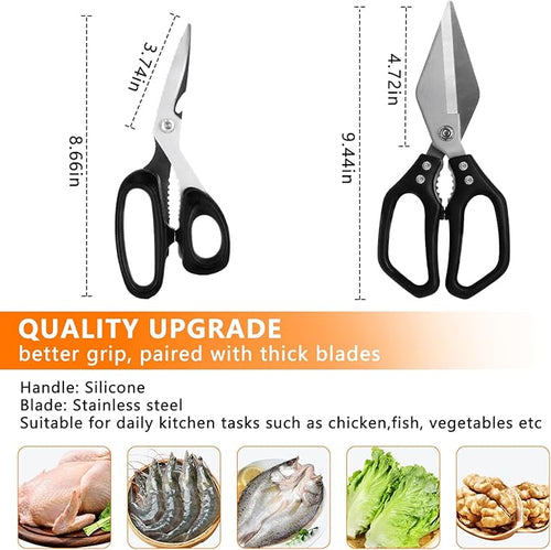 2-Piece Kitchen Scissors (1 Heavy-Duty Poultry Shears + 1 Chicken Bone Scissors) Stainless Steel Cooking Shears, Multi-purpose Kitchen Shears for Meat, Fish, Vegetables and Poultry