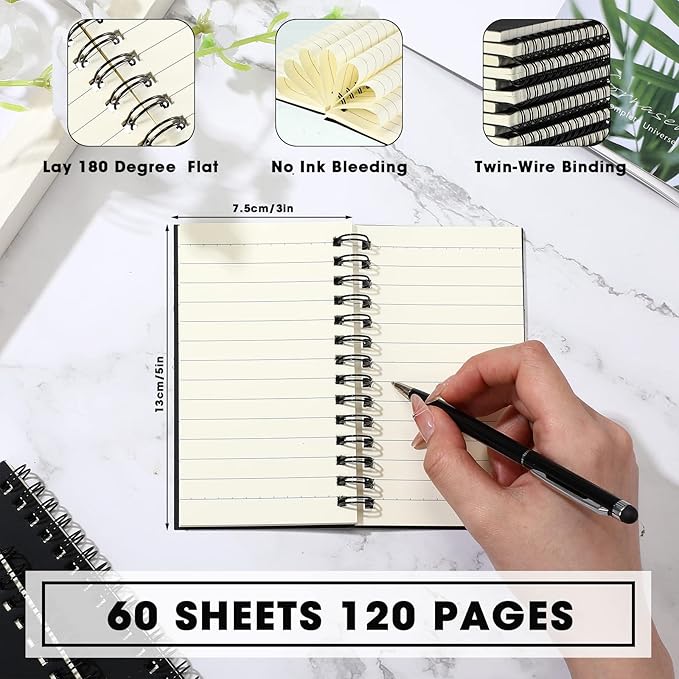 Jutom 100 Pcs Small Spiral Notebooks Memo Pads 3x5 Bulk Small Pocket Notebooks Mini Notepads with Lined Pages Mini Journals for Office Back to School Work Writing Supplies, 120 Pages (Black)