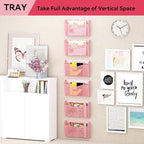 GDINDINFAN 3 Single Pocket Wall File Holder, Mesh Hanging File Folder Paper Organizer, Vertical Wall Mounted Mail Basket, Storage Organization Magazine Rack for Office, Home and School, Pink