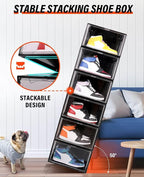KDOR Clear Shoe Boxes Stackable, 3 Pack Shoe Storage Box with Lids Magnetic Door, Clear Sneaker Storage Acrylic Boxes for Display, Fit Shoe Size Up to US 15