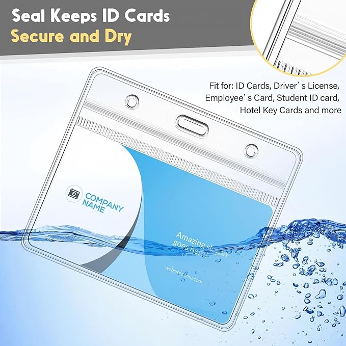 Marspark 200 Pieces Clear Plastic Horizontal Name Badge ID Card Holders with Waterproof Type Resealable Zip, 3.54 x 2.36 in, Transparent PVC Sleeve for Office Back to School Supplies