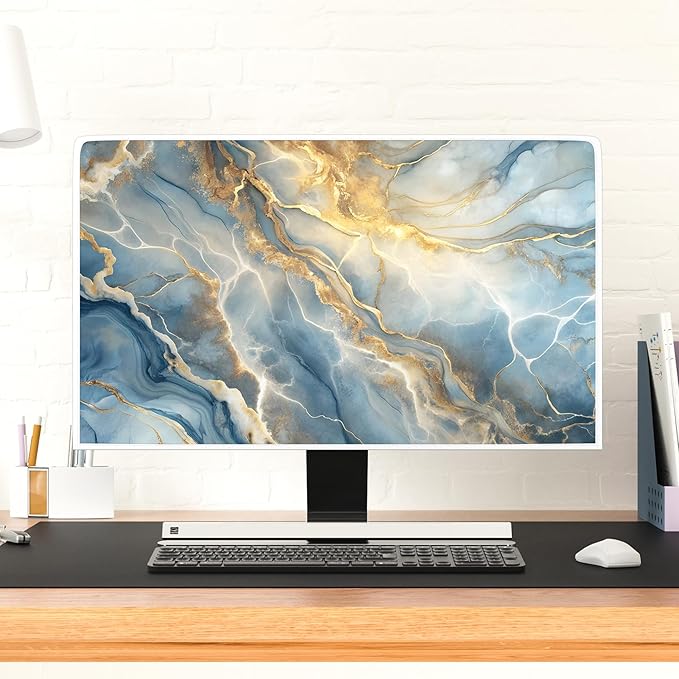 Baocicco Gold Blue Waterproof Computer Monitor Dust Cover 22, 23, 24, 25 Inch Modern Full Body Cover for Computer Screen Panel Case Computer Sleeve Compatible with iMac 24, 22-25 PC, Desktop and TV