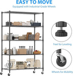 Homdox 5 Tier Storage Racks and Shelving, 24"x60"x82" Heavy Duty Metal Shelves for Storage, 3000LBS Commercial Adjustable Wire Shelving Unit on Wheels for Garage, Pantry, Kitchen, Warehouses, Black