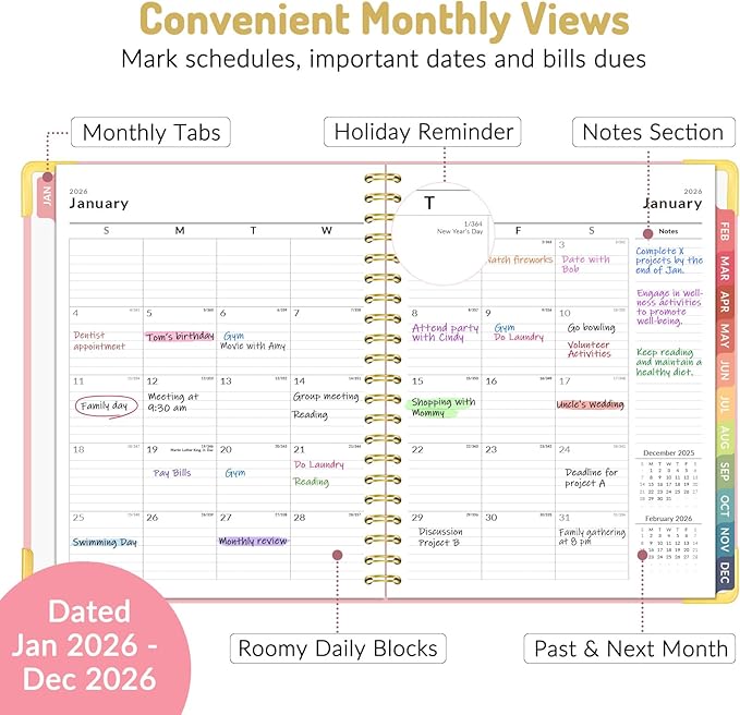 Forvencer 2026 Planner, Hardcover Calendar Planner Weekly and Monthly, Jan 2026 - Dec 2026, 8.5" x 11", Spiral Agenda Book with Tabs, Exquisite Daily Journal Organizer for Home School, Teal Marble