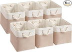 Mangata Canvas Storage Boxes, 11.8 Inch Cube Storage Bins Set of 6 for 12 Inch Cabinets, Fabric Baskets with Cotton Rope Handle for Organizing Clothes Nursery Home (Khaki/White)