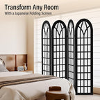 ALeesing Folding Room Divider Privacy Screen Freestanding 4-Panel Shoji Style Wooden Frame Decorative Partition Wall for Bedroom Office Apartment Black