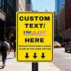 Custom Sign Large, Left or Right Arrow, Glow in the Dark/Reflective Option, 18''x14'' Personalized Large Metal Address Plaque, Customize for Business Logo, Office, Home, Yard, Outdoor