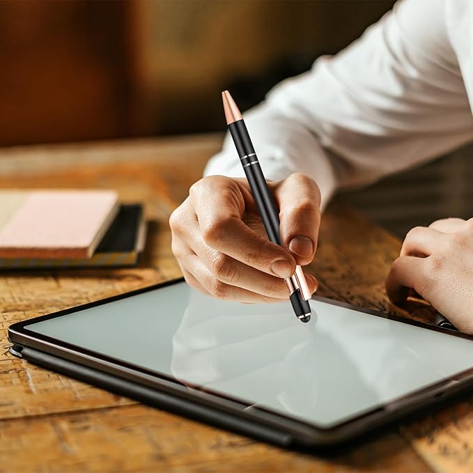 Aozora 9 Pack Ballpoint Pens Smooth Writing 2-in-1 Stylus Retractable Ballpoint Pen with Stylus tip, Office Decor Metal Stylus Pen for Touch Screens, 1.0 mm Black Ink (Assorted)