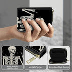 BWEGRHE Cute Credit Card Holder with Zipper, Skull Skeleton RFID-Blocking Card Case Small Wallet for Women Men, Multi-slot Card Organizer Case Travel Accordion Wallet