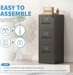 Yukimo 3 Drawer File Cabinet, Vertical File Cabinet with Lock, Metal Locking Filing Storage Cabinet for Home Office, Hanging Files for A4/ Legal/Letter, Assembly Required, Black