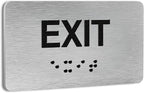 Exit Signs for Business and Office Sign, ADA Signs with Raised Text & Grade 2 Braille, Easy Installation with Adhesive Pad – Brushed Aluminum/Silver