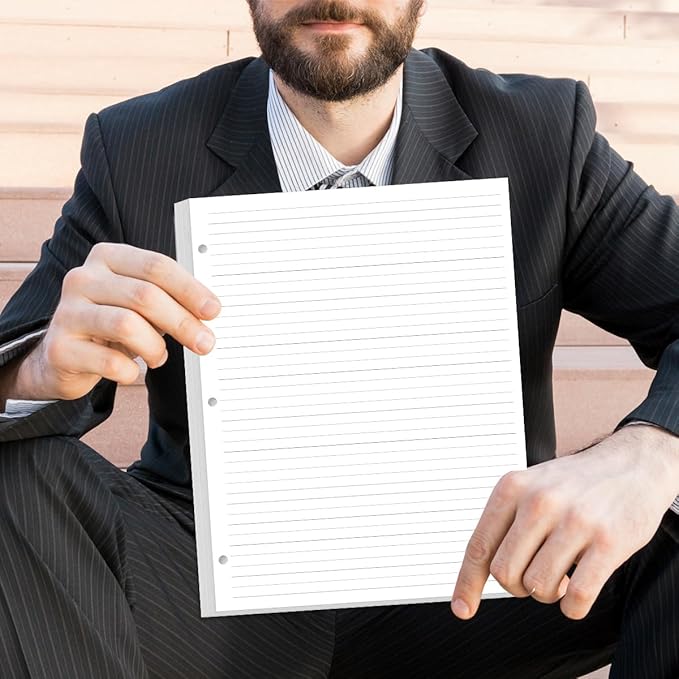 3-Hole Lined Refill Paper, Letter Size Punched Ruled Filler, 100 Sheets / 200 Pages, 100gsm White Paper, 8.5'' x 11''