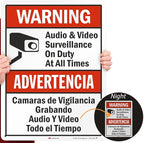SmartSign 24 x 18 inch “Warning - Audio & Video Surveillance On Duty At All Times” Bilingual Sign, 80 mil Aluminum, 3M Laminated Engineer Grade Reflective Material, Red, Black and White, USA-Made