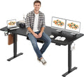 SANODESK Electric Standing Desk 79 x 32 Inches Height Adjustable Stand Up w/6-Button Ergonomic Computer Desk with Splice Board for Home Office, Black Frame + Black Tabletop