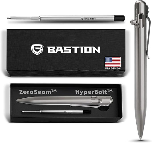 BASTION® Luxury Bolt Action Pen, Durable Professional Ballpoint Pen with Fine Tip, EDC Pen Ink Refillable Pen - 100% Titanium
