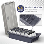 MaxGear Business Card Holder Desk, Large Plastic Business Card Organizer Box with Lid, Credit Cards Holder File Storage Case for Office & Home, Holds 500 3.5” x 2.2” Cards with A-Z Index Tabs, Gray