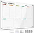 Glass Weekly Dry Erase Board for Wall 16"X 12",Colorful Weekly Calendar Whiteboard,to Do List Weekly Planner Whiteboard,Frameless Mounting,for Memo, School, Home, Office, Kitchen UV3040