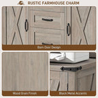 Vabches File Cabinet with 3 Drawers, Farmhouse Lateral File Cabinet Fits Files Letter/A4 Size, Wooden Filing Cabinet with Door and Adjustable Shelves Printer Stand for Home Office, Rustic Grey