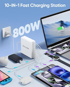 800W USB C Charging Station, 120W PD GaN5 Super Fast USB C Charger Block-10 Port, Type C Fast Charging Block for PC Laptop MacBook Pro/Air Charger Adapter with iPhone 17 16 15 14 Pro Max, iPad, Galaxy