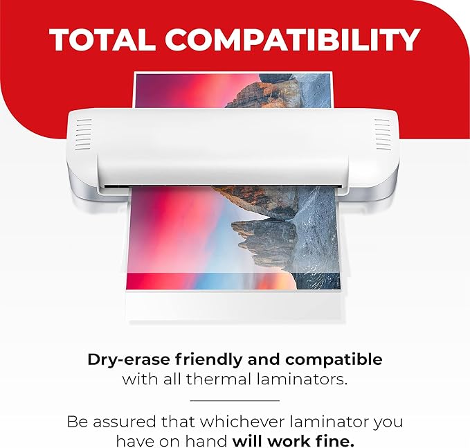 5MIL Thermal Laminating Sheets (100 Count) 4.3x6.3 inch, Card Size Dry-Erase Friendly Sheets, Compatible with Laminators Crystal, Clear Laminated Finish