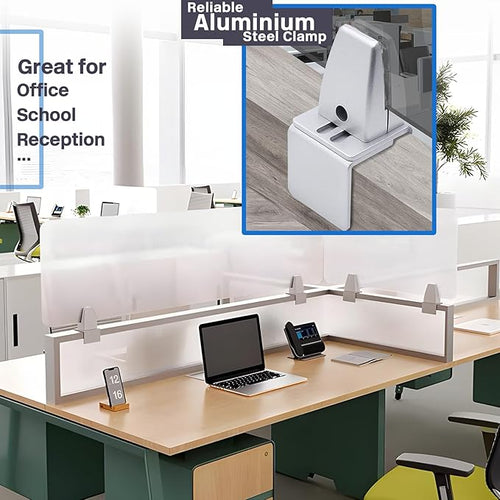 2 Packs Sneeze Guard Support, Aluminum Vertical Partition Board Clamp, Acrylic Desk Divider Support Clamp, Desk Shield Privacy Panel Clamps for Clear Shield for Countertop Reception